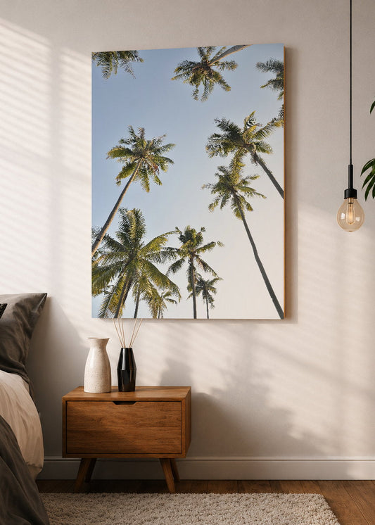 Cuadro Decorativo Mural Sin Marco 5mm - Playa, Cocoteros Cielo Celeste