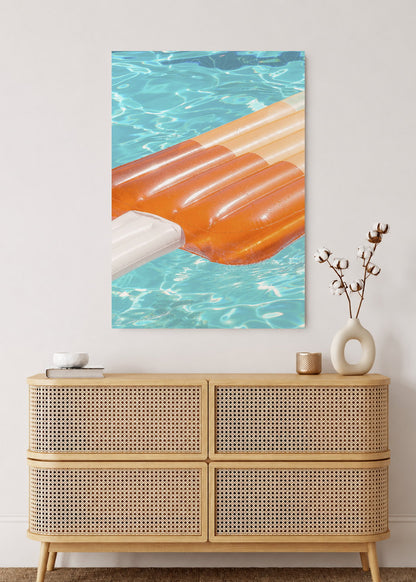 Cuadro Decorativo Mural Sin Marco 5mm - Playa, Colchoneta Naranja Pileta