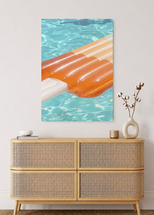 Cuadro Decorativo Mural Sin Marco 5mm - Playa, Colchoneta Naranja Pileta