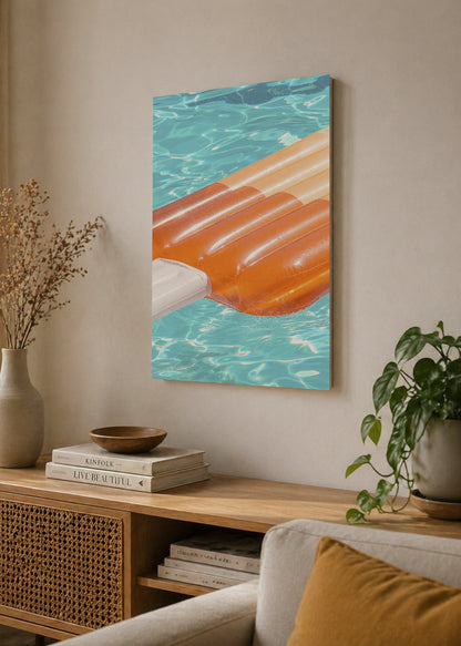 Cuadro Decorativo Mural Sin Marco 5mm - Playa, Colchoneta Naranja Pileta