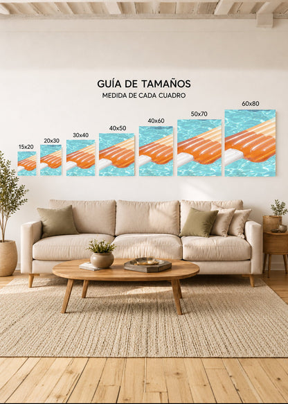 Cuadro Decorativo Mural Sin Marco 5mm - Playa, Colchoneta Naranja Pileta