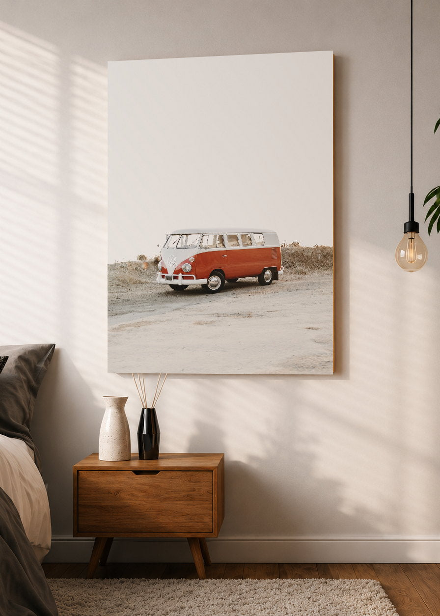 Cuadro Decorativo Mural Sin Marco 5mm - Playa, Combi Naranja Minimal
