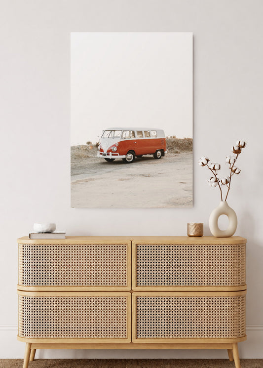 Cuadro Decorativo Mural Sin Marco 5mm - Playa, Combi Naranja Minimal