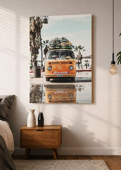 Cuadro Decorativo Mural Sin Marco 5mm - Playa, Combi Naranja Tablas