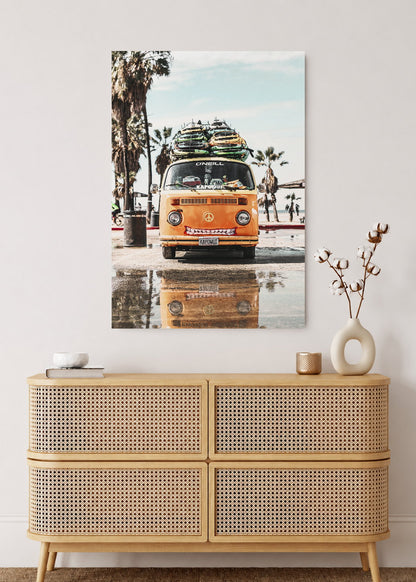 Cuadro Decorativo Mural Sin Marco 5mm - Playa, Combi Naranja Tablas