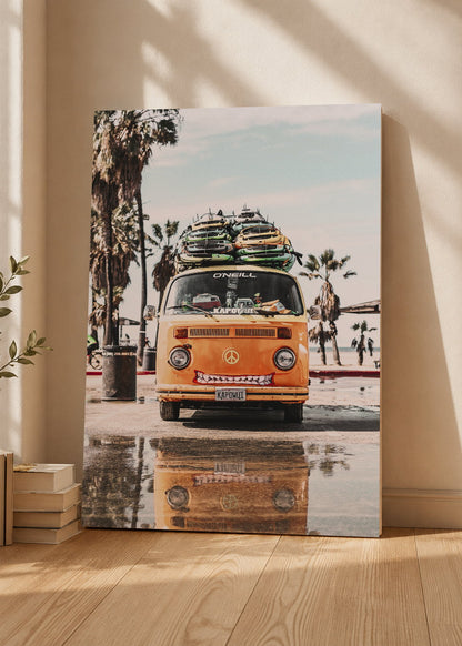Cuadro Decorativo Mural Sin Marco 5mm - Playa, Combi Naranja Tablas