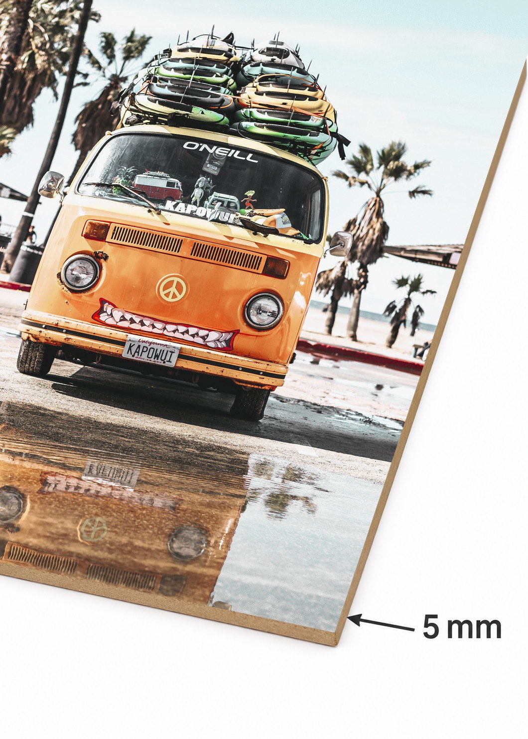 Cuadro Decorativo Mural Sin Marco 5mm - Playa, Combi Naranja Tablas