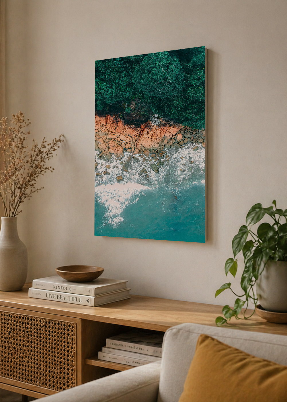 Cuadro Decorativo Mural Sin Marco 5mm - Playa, Costa Aérea Rocas Turquesa