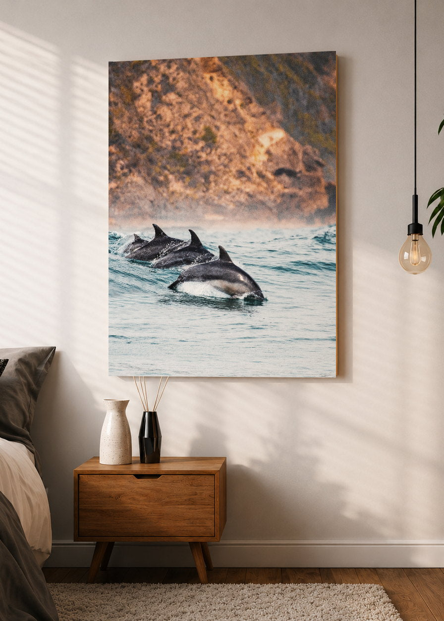 Cuadro Decorativo Mural Sin Marco 5mm - Playa, Delfines Saltando Mar