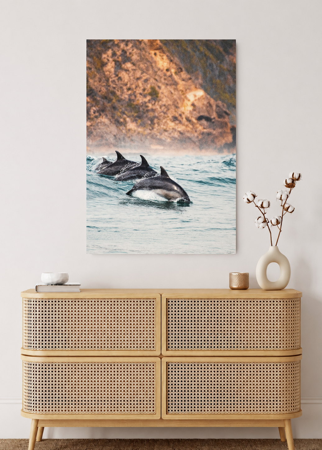 Cuadro Decorativo Mural Sin Marco 5mm - Playa, Delfines Saltando Mar