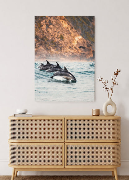 Cuadro Decorativo Mural Sin Marco 5mm - Playa, Delfines Saltando Mar