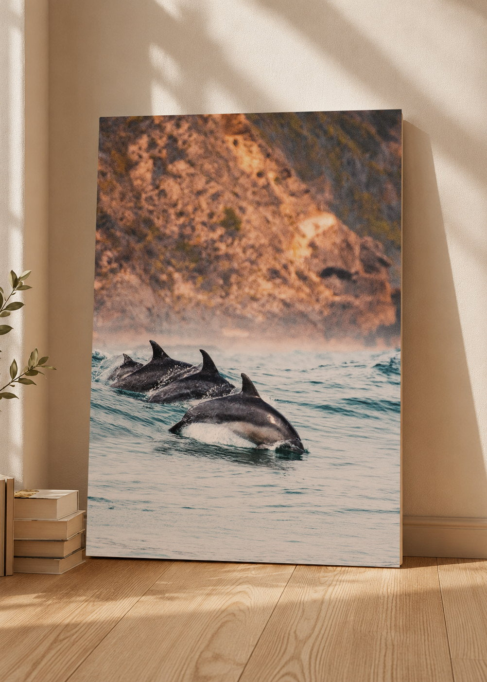Cuadro Decorativo Mural Sin Marco 5mm - Playa, Delfines Saltando Mar