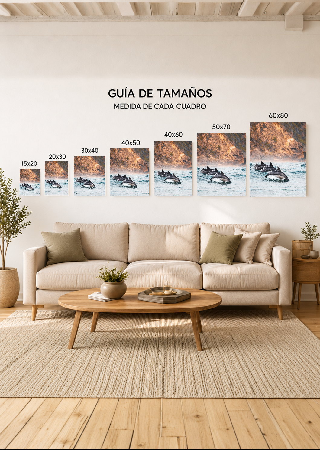 Cuadro Decorativo Mural Sin Marco 5mm - Playa, Delfines Saltando Mar