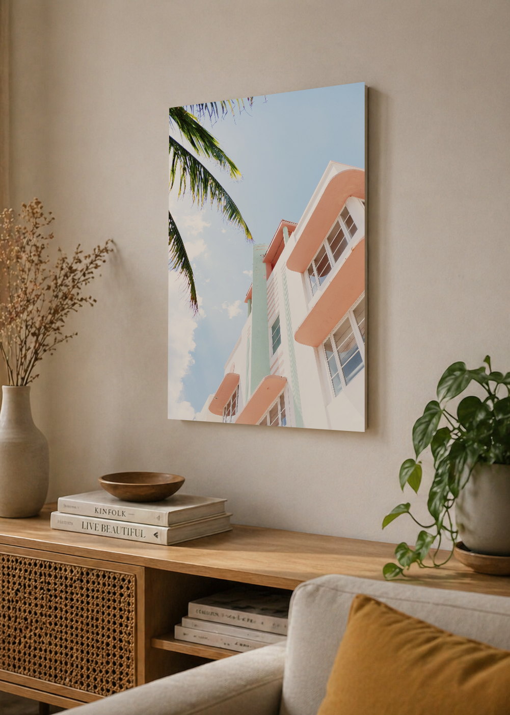 Cuadro Decorativo Mural Sin Marco 5mm - Playa, Edificio Déco Palmera