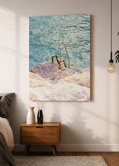 Cuadro Decorativo Mural Sin Marco 5mm - Playa, Escalera Pileta Roca