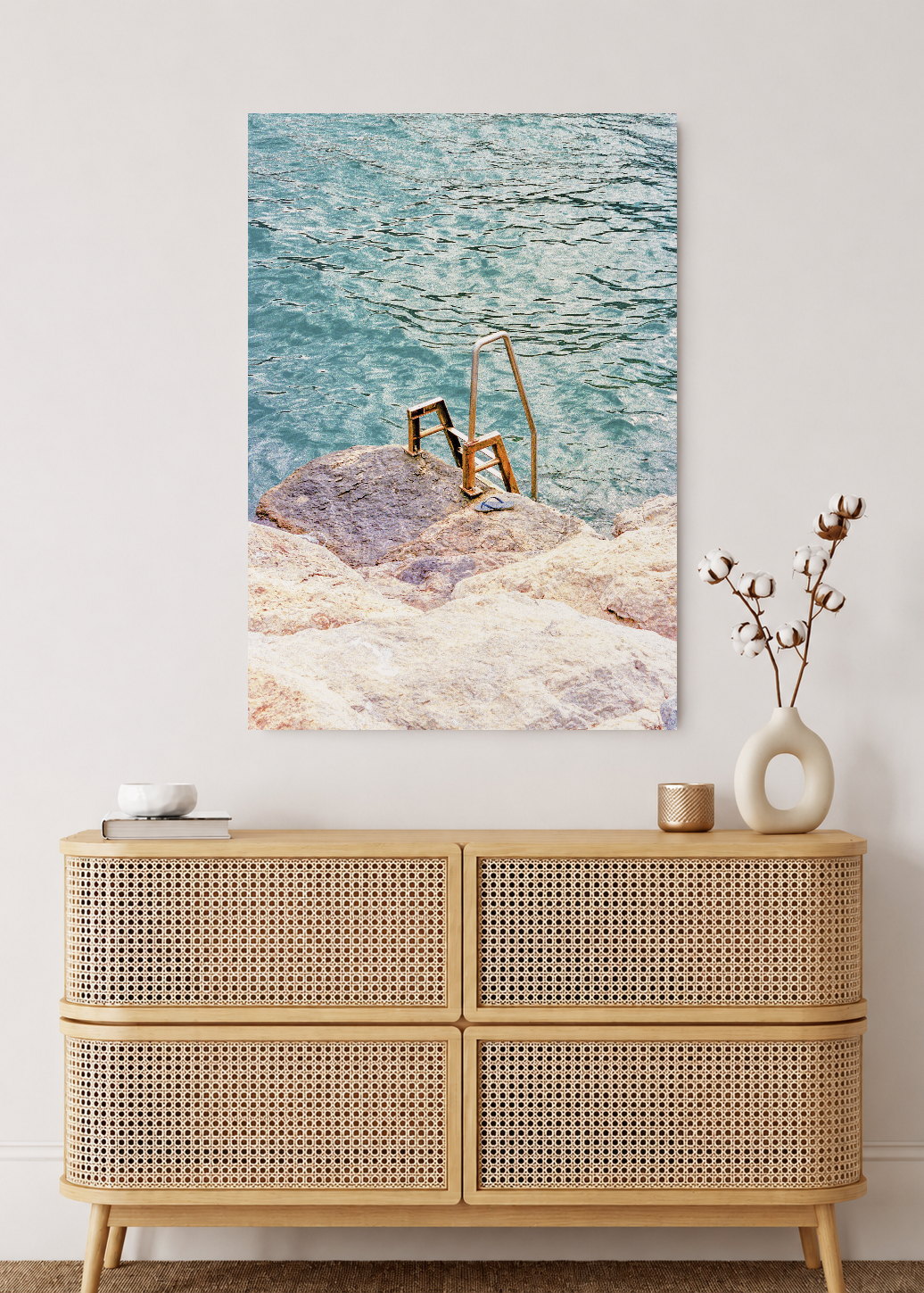 Cuadro Decorativo Mural Sin Marco 5mm - Playa, Escalera Pileta Roca