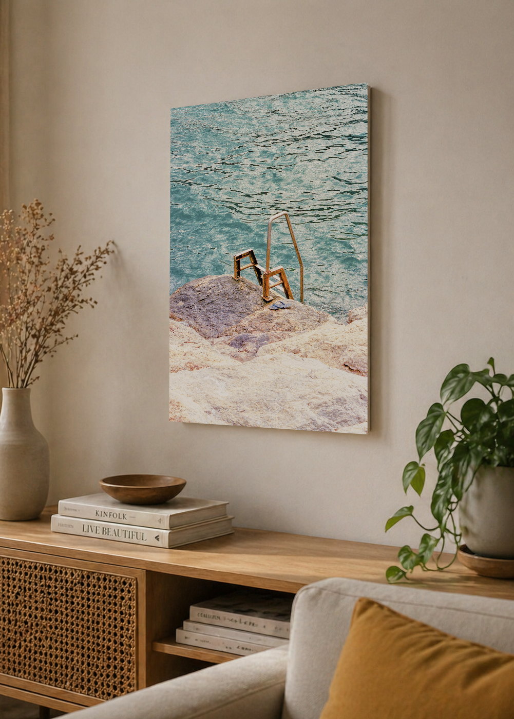 Cuadro Decorativo Mural Sin Marco 5mm - Playa, Escalera Pileta Roca