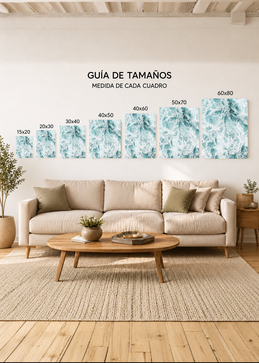 Cuadro Decorativo Mural Sin Marco 5mm - Playa, Espuma Textura Turquesa