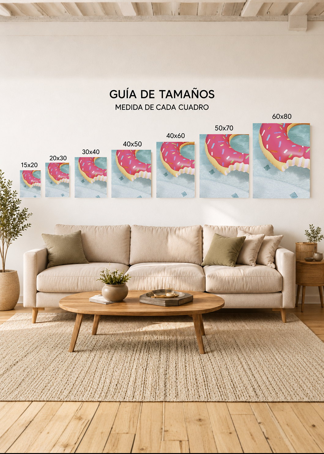 Cuadro Decorativo Mural Sin Marco 5mm - Playa, Flotador Dona Rosa