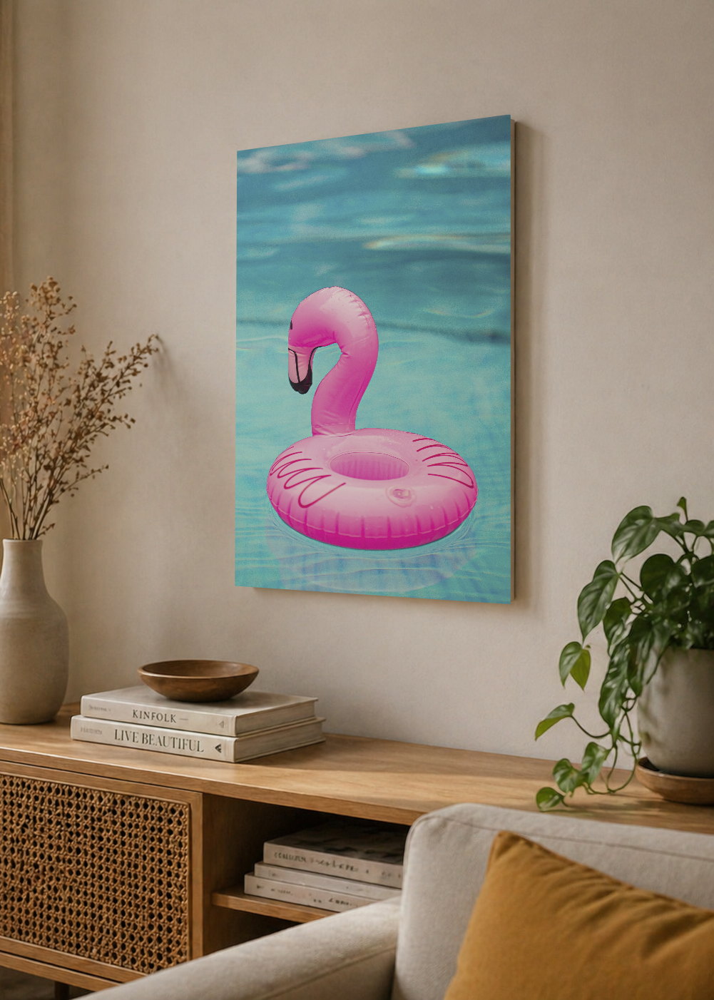 Cuadro Decorativo Mural Sin Marco 5mm - Playa, Flotador Flamenco Rosa
