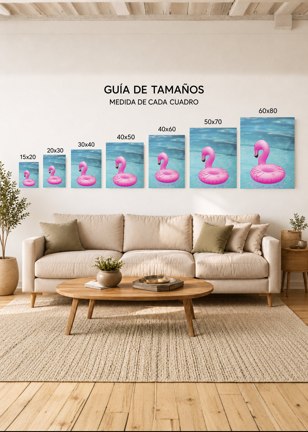 Cuadro Decorativo Mural Sin Marco 5mm - Playa, Flotador Flamenco Rosa