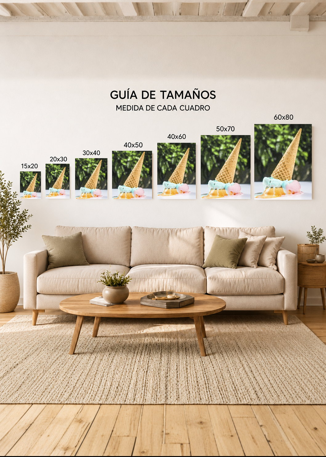 Cuadro Decorativo Mural Sin Marco 5mm - Playa, Helado Derretido Verde