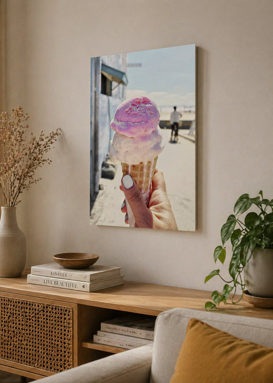 Cuadro Decorativo Mural Sin Marco 5mm - Playa, Helado Mano Pastel