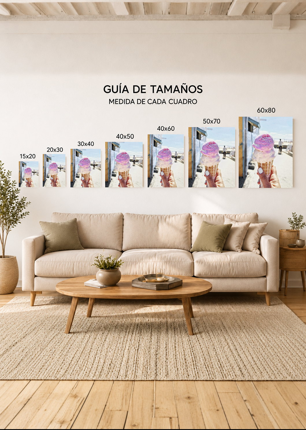 Cuadro Decorativo Mural Sin Marco 5mm - Playa, Helado Mano Pastel