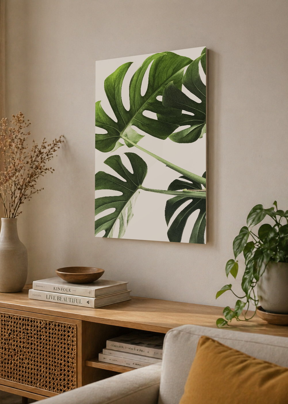 Cuadro Decorativo Mural Sin Marco 5mm - Playa, Hojas Monstera Verde