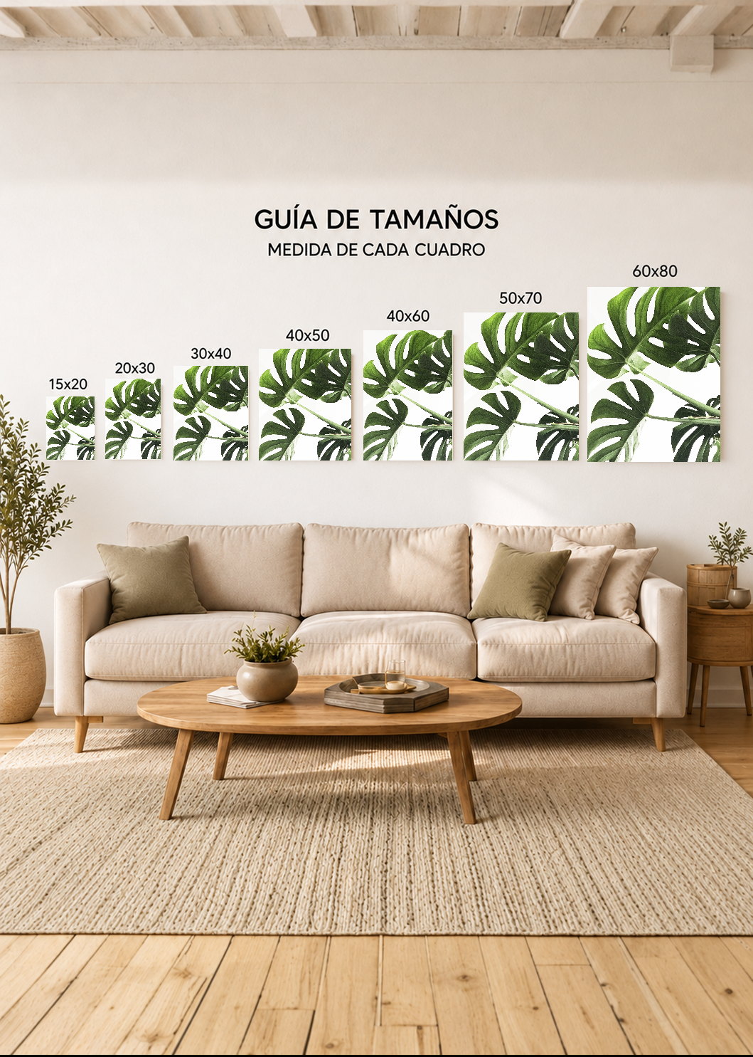 Cuadro Decorativo Mural Sin Marco 5mm - Playa, Hojas Monstera Verde
