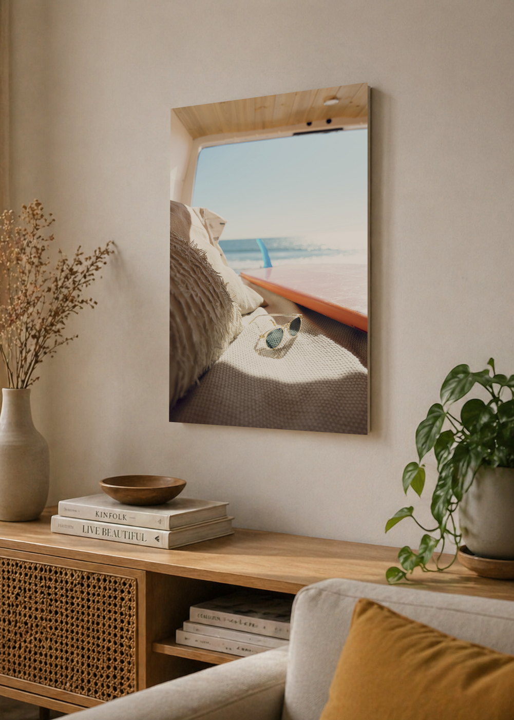 Cuadro Decorativo Mural Sin Marco 5mm - Playa, Interior Combi Sombrero