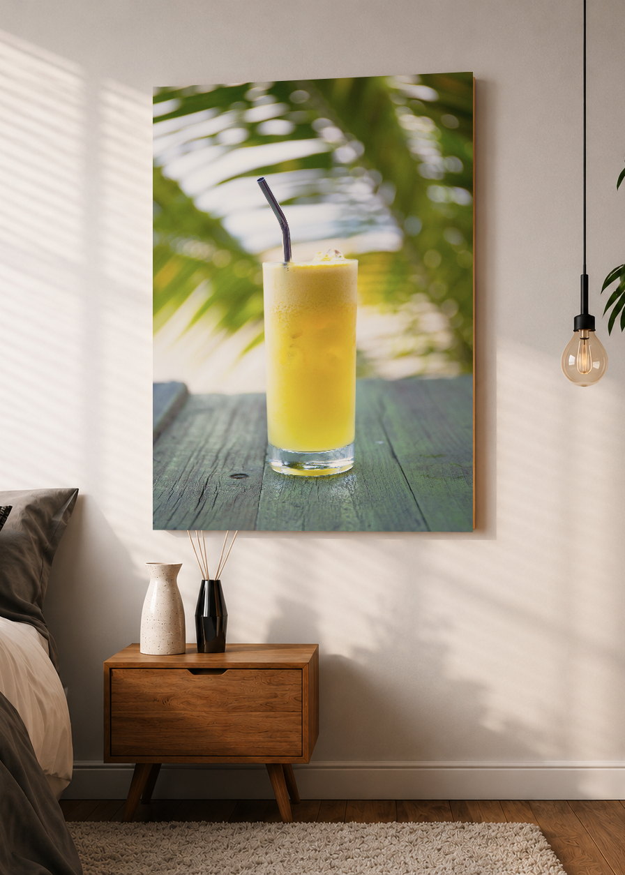 Cuadro Decorativo Mural Sin Marco 5mm - Playa, Jugo Amarillo Palmera
