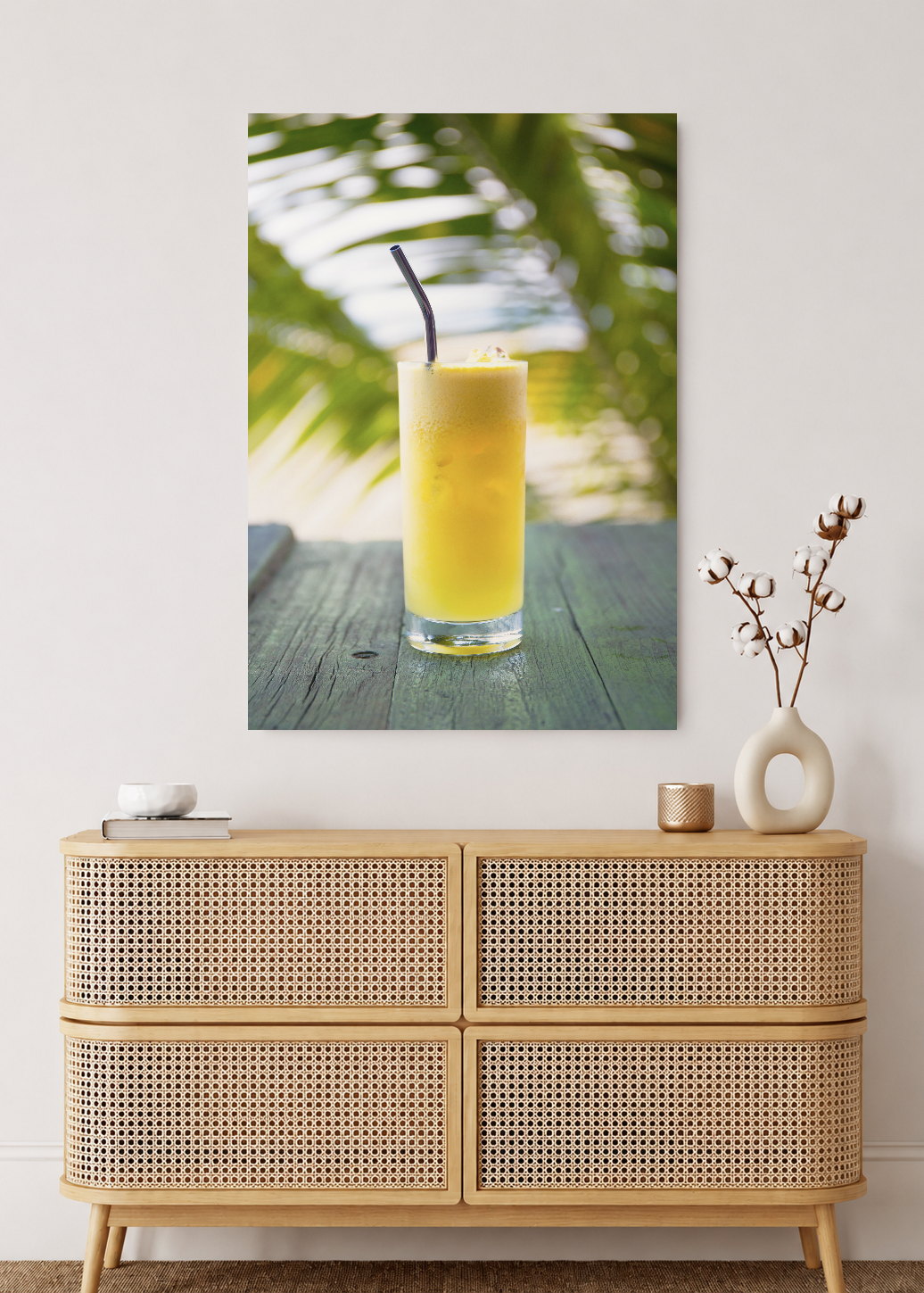 Cuadro Decorativo Mural Sin Marco 5mm - Playa, Jugo Amarillo Palmera