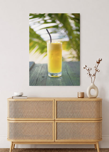 Cuadro Decorativo Mural Sin Marco 5mm - Playa, Jugo Amarillo Palmera