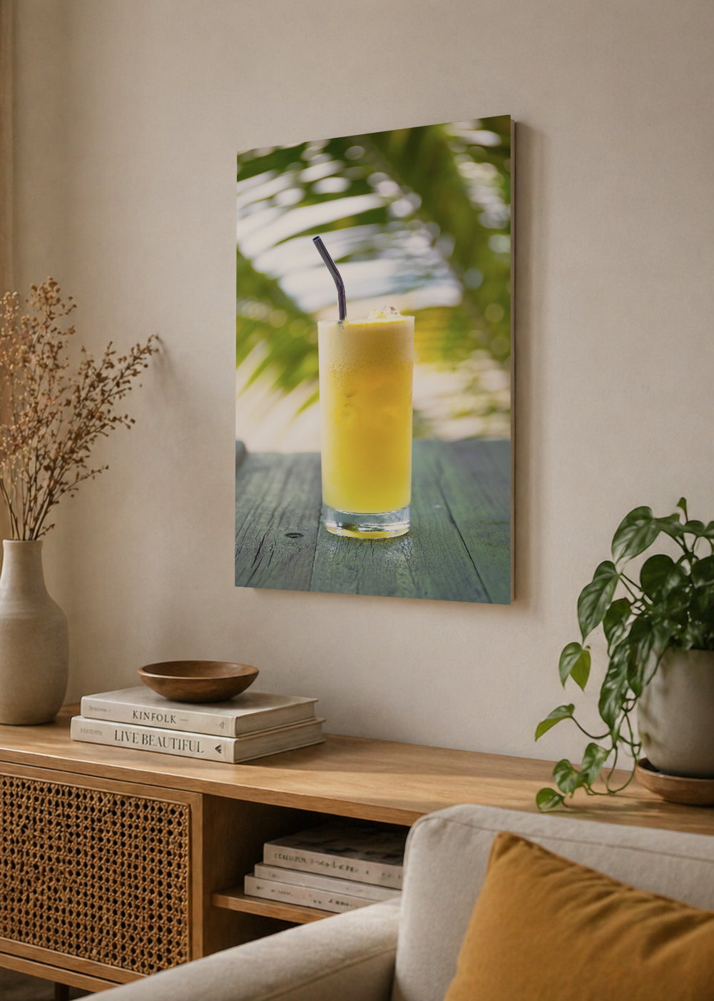 Cuadro Decorativo Mural Sin Marco 5mm - Playa, Jugo Amarillo Palmera