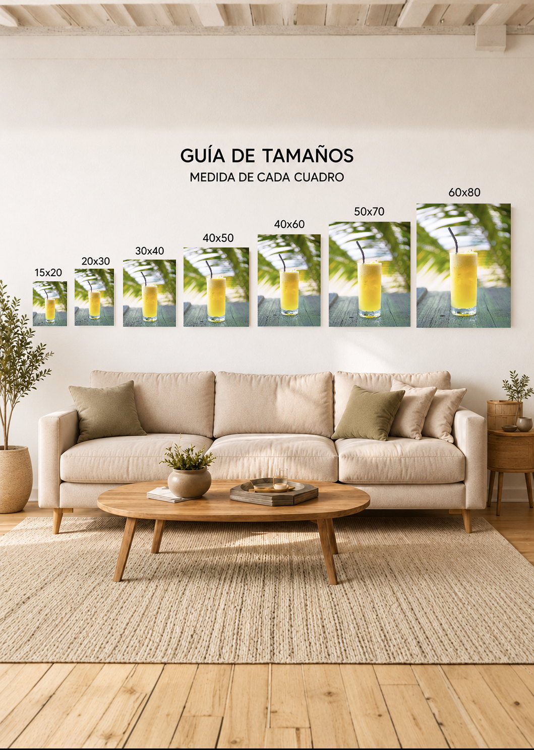 Cuadro Decorativo Mural Sin Marco 5mm - Playa, Jugo Amarillo Palmera
