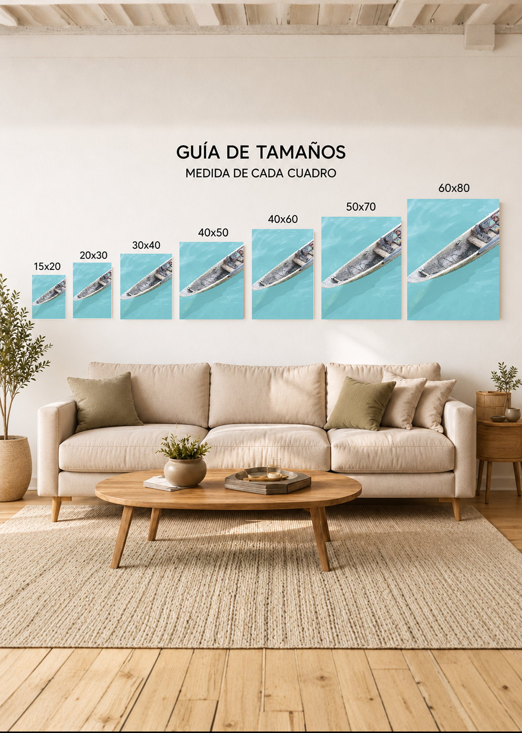 Cuadro Decorativo Mural Sin Marco 5mm - Playa, Kayak Transparente Turquesa