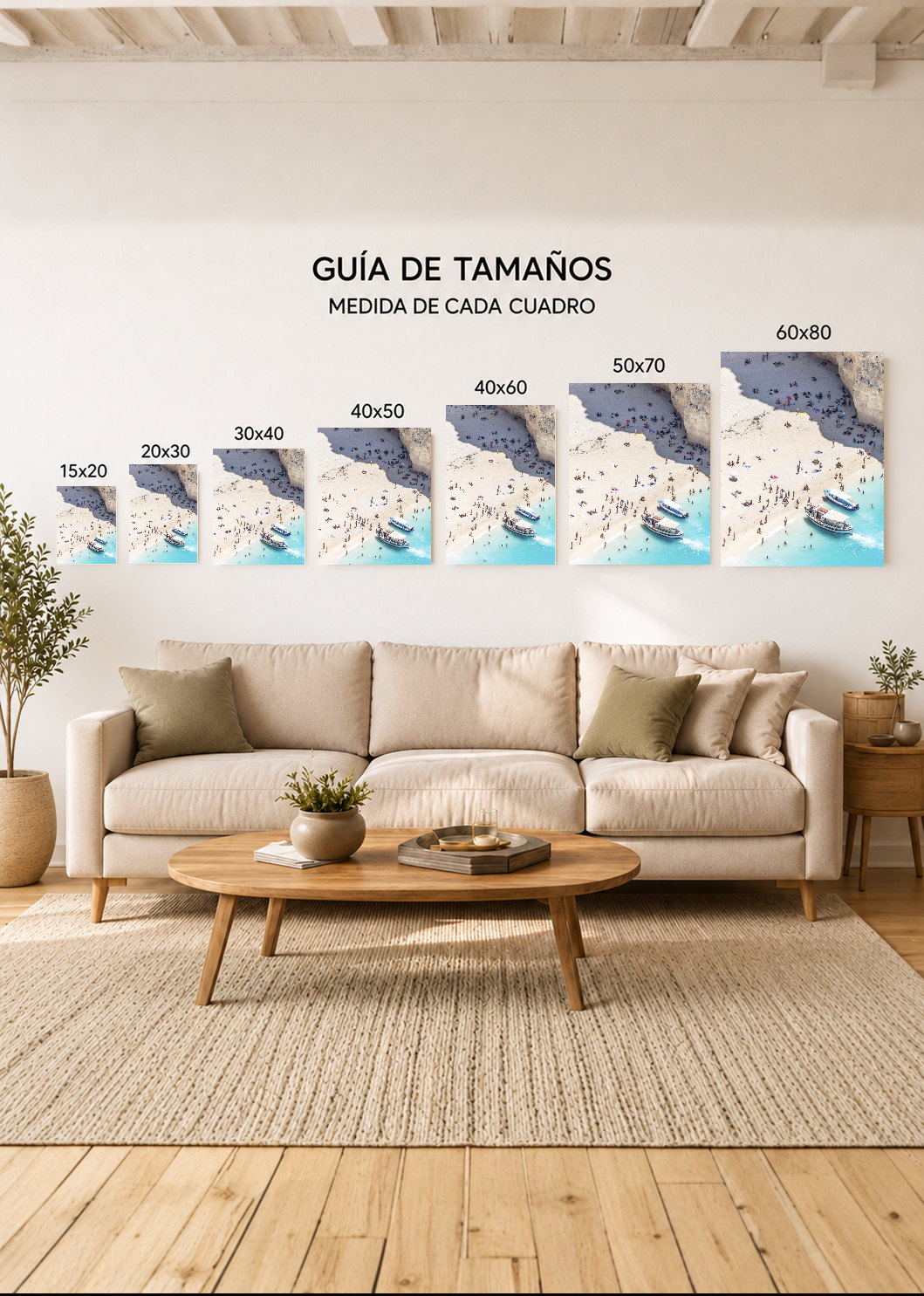 Cuadro Decorativo Mural Sin Marco 5mm - Playa, Lancha Orilla Turquesa