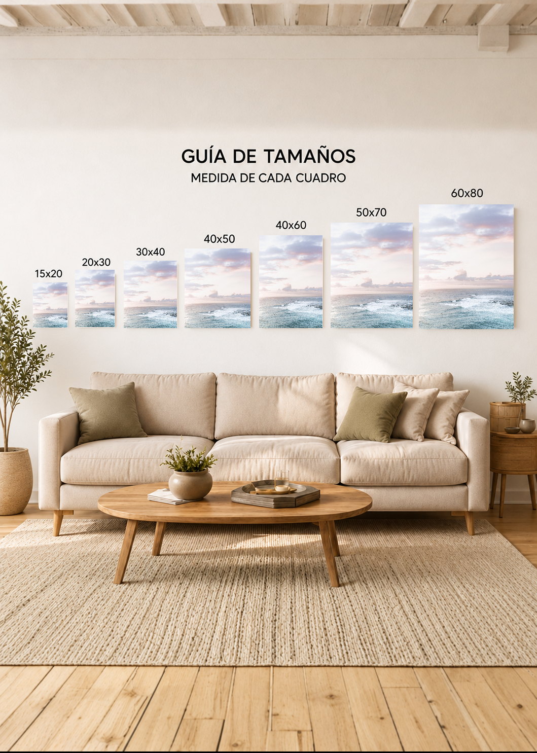 Cuadro Decorativo Mural Sin Marco 5mm - Playa, Mar Pastel Surfistas