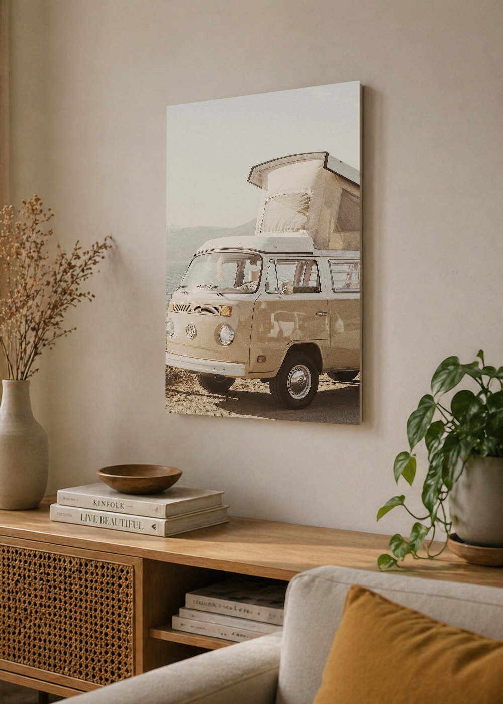 Cuadro Decorativo Mural Sin Marco 5mm - Playa, Motorhome Blanco Palmeras