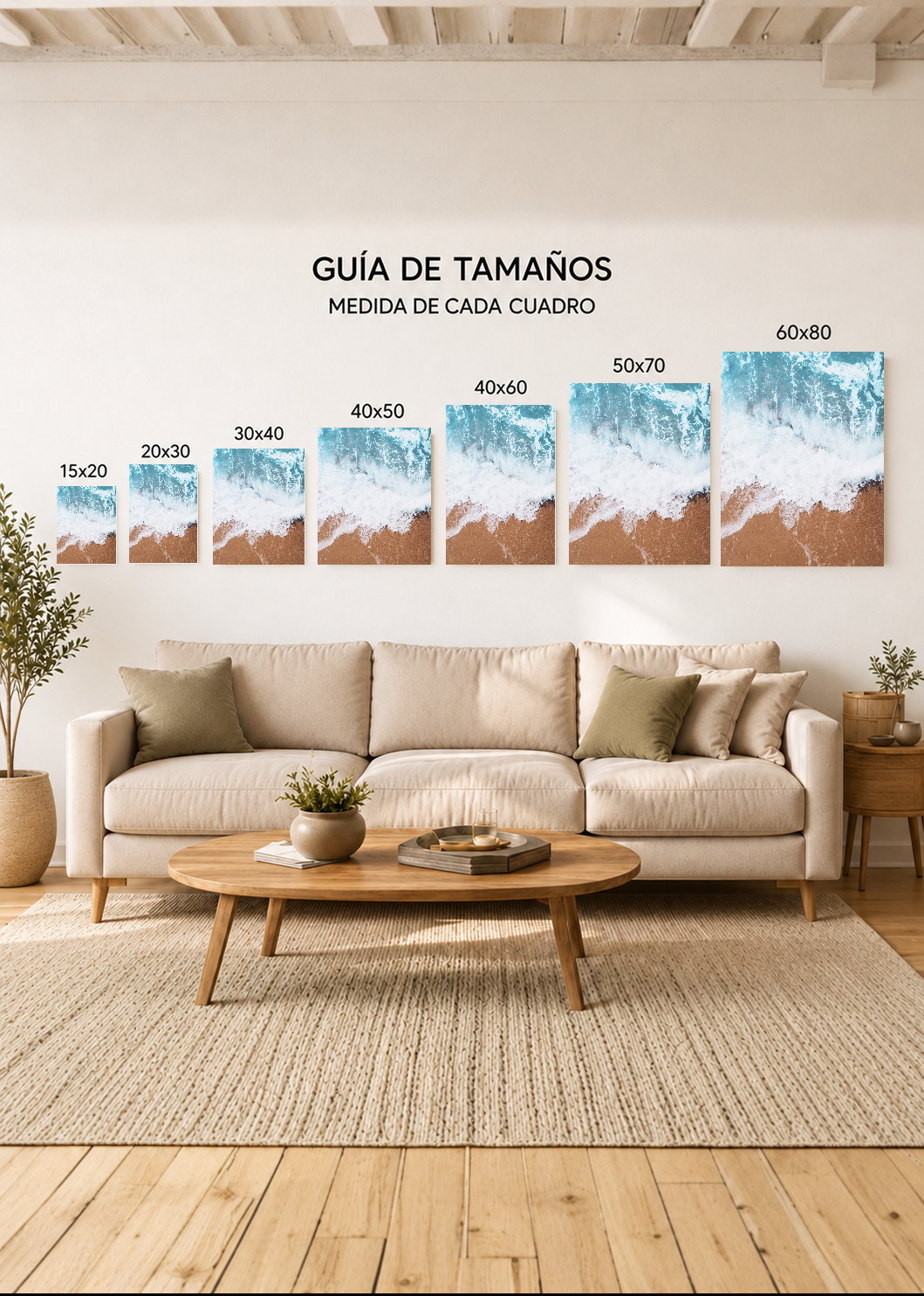 Cuadro Decorativo Mural Sin Marco 5mm - Playa, Ola Arena Ocre Aérea