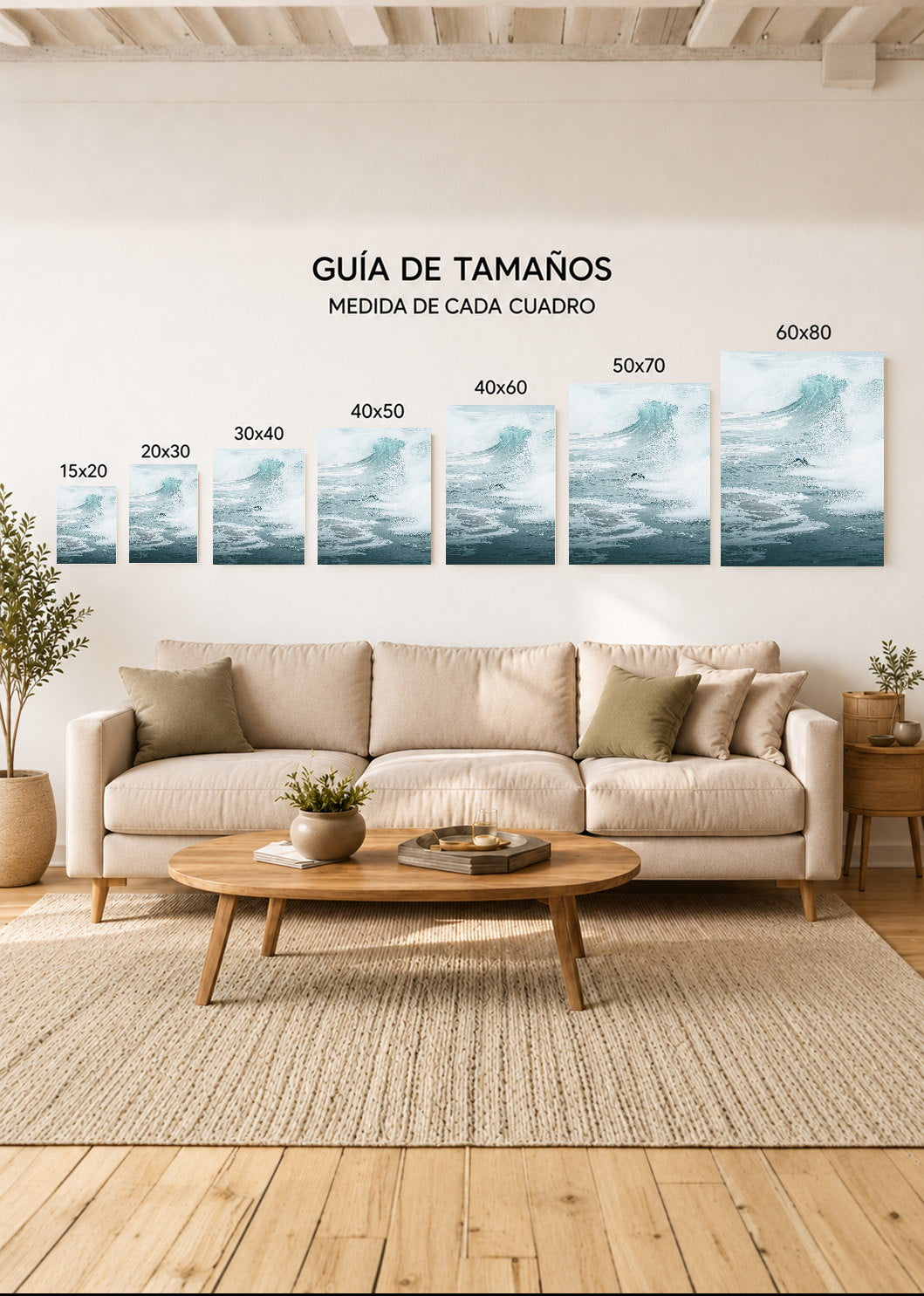 Cuadro Decorativo Mural Sin Marco 5mm - Playa, Ola Bruma Azul