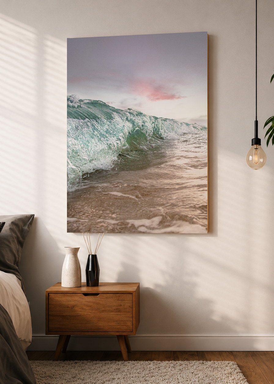 Cuadro Decorativo Mural Sin Marco 5mm - Playa, Ola Enrollada Pastel