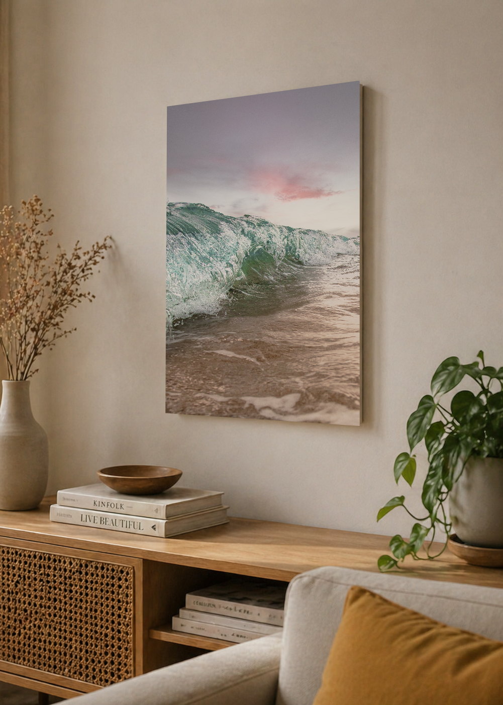 Cuadro Decorativo Mural Sin Marco 5mm - Playa, Ola Enrollada Pastel