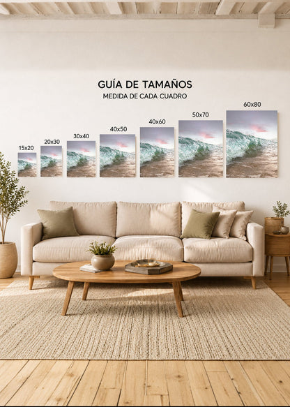 Cuadro Decorativo Mural Sin Marco 5mm - Playa, Ola Enrollada Pastel