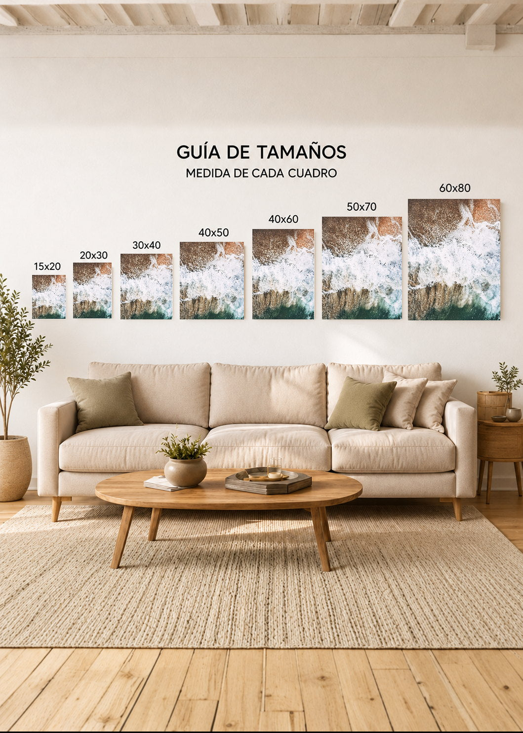 Cuadro Decorativo Mural Sin Marco 5mm - Playa, Ola Rocas Ocre