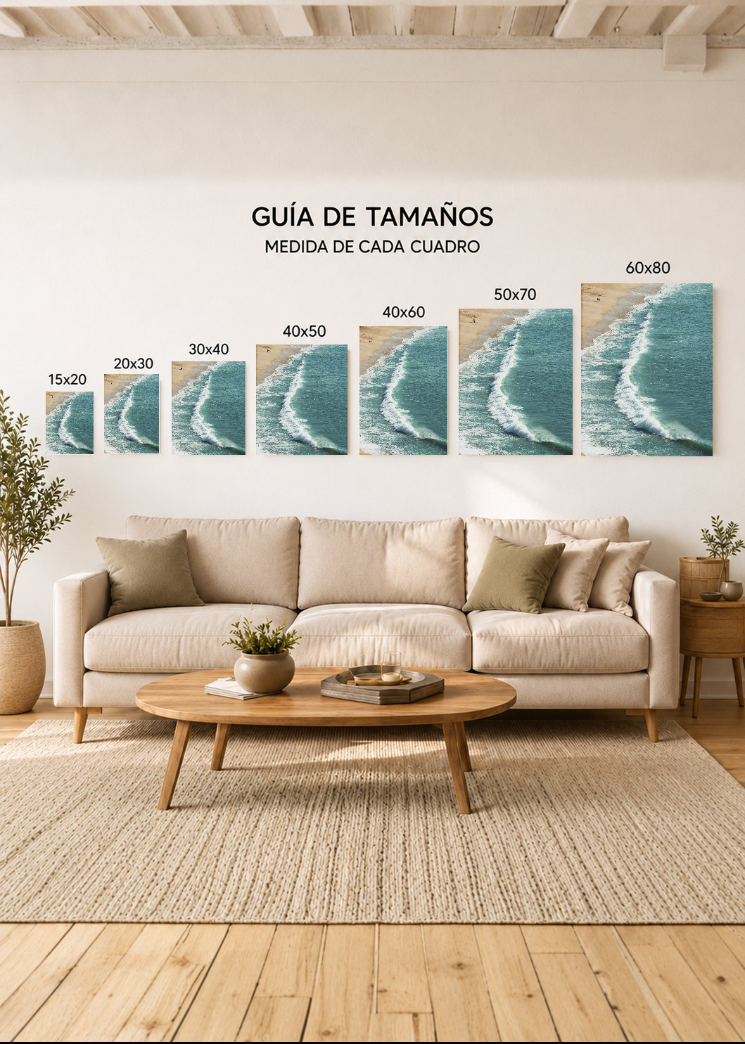 Cuadro Decorativo Mural Sin Marco 5mm - Playa, Ola Turquesa Arena