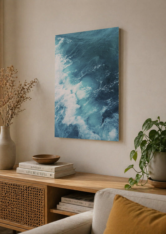 Cuadro Decorativo Mural Sin Marco 5mm - Playa, Olas Azul Profundo