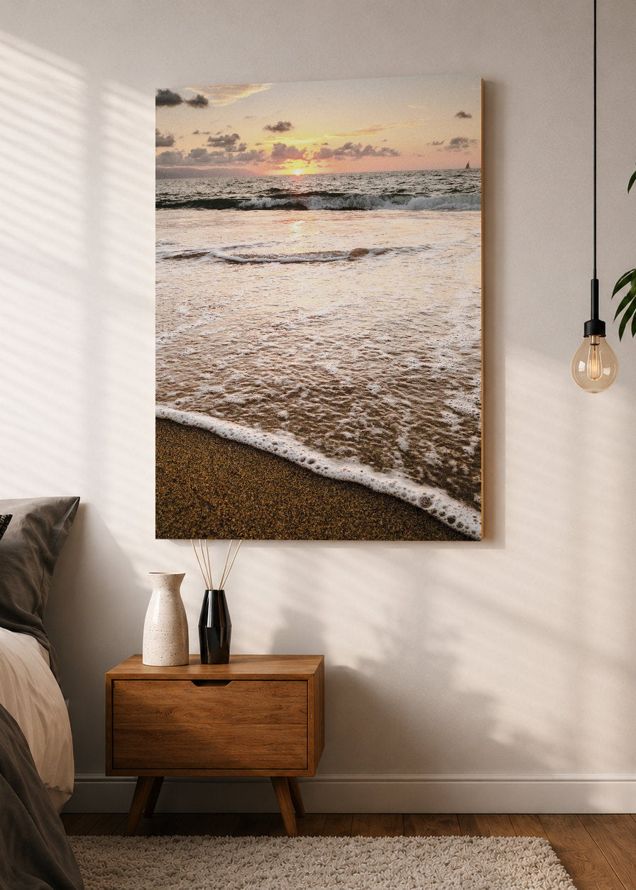 Cuadro Decorativo Mural Sin Marco 5mm - Playa, Orilla Dorada Atardecer