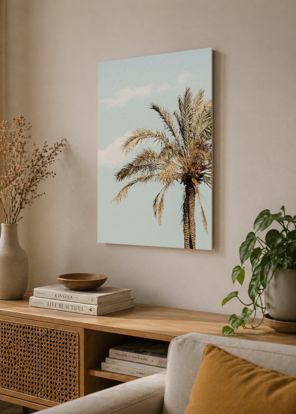Cuadro Decorativo Mural Sin Marco 5mm - Playa, Palmera Datilera Beige